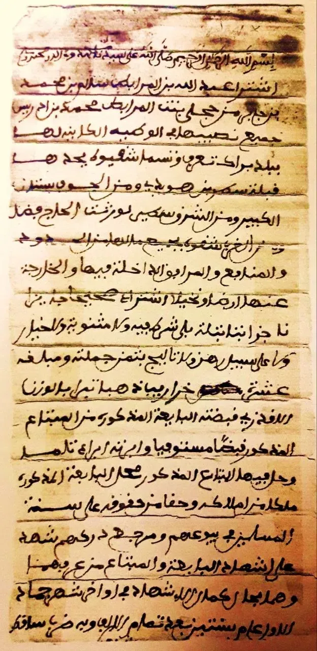 صورة عقد بيع في براك مؤرخ في سنة 1002هـ